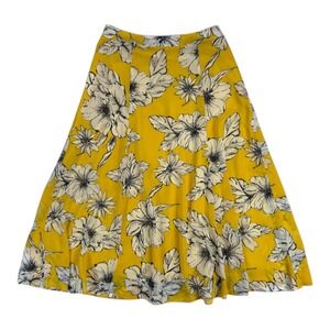 NWT Ann Taylor Factory Floral Midi Skirt 6P Yellow A-Line Flowy Summer Garden